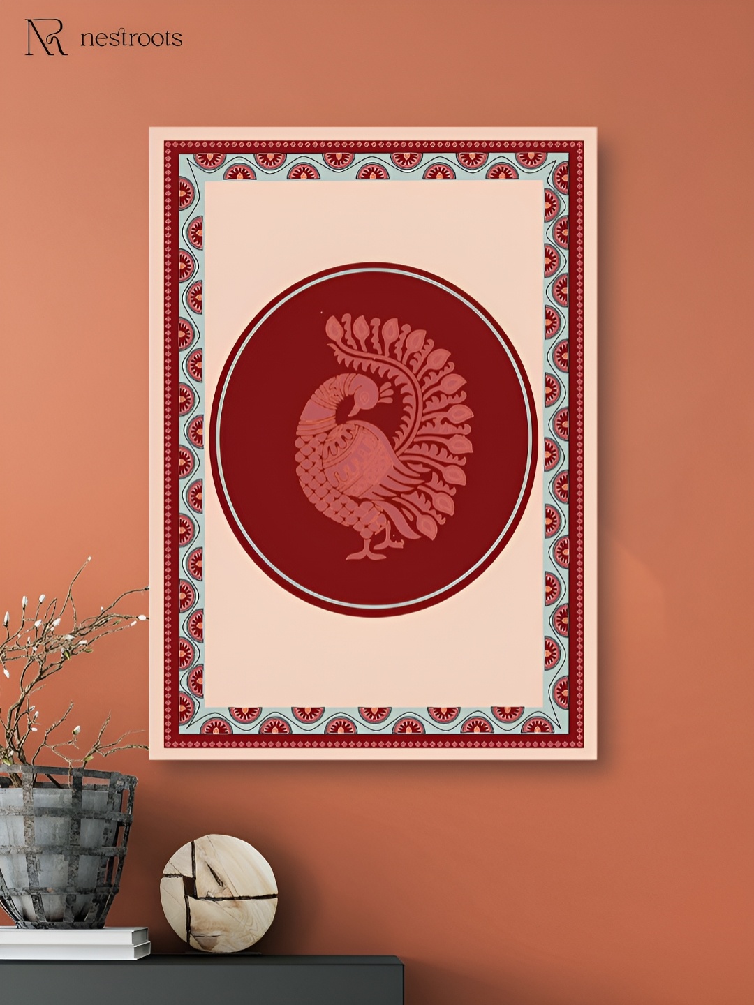

nestroots Beige & Maroon 1 Piece Canvas Floral and Botanical Wall Paintings