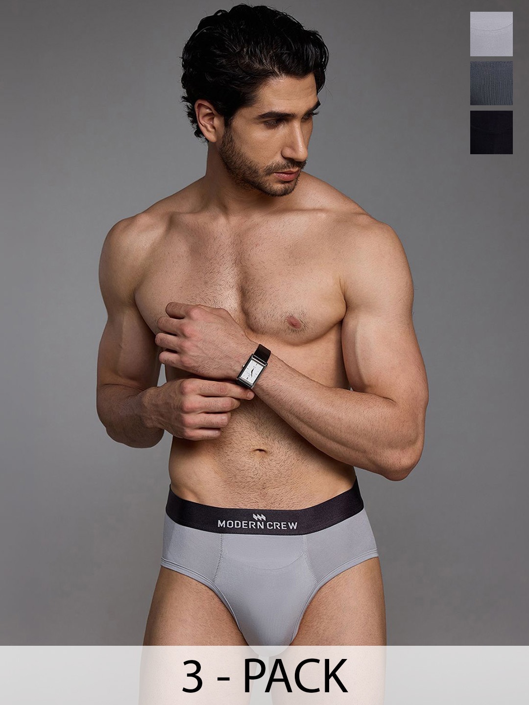

MODERN CREW Pack Of 3 Printed Details Basic Briefs MC3-B-002-CL-JB-TG-QR, Black