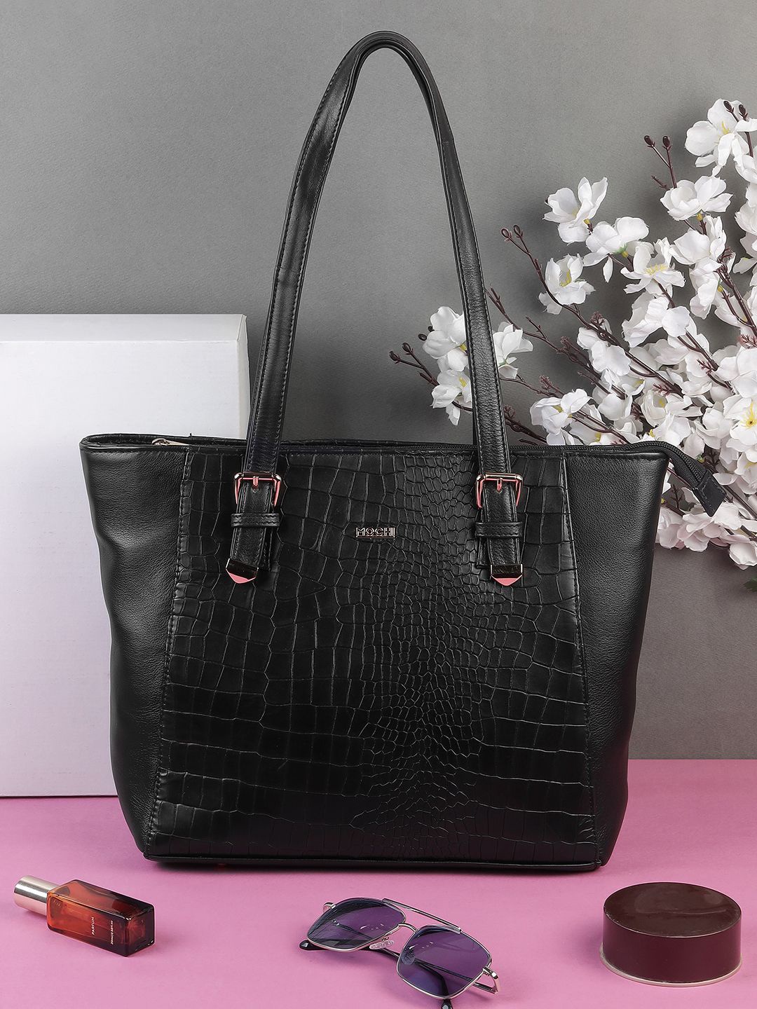 

Mochi Leather Oversized Swagger Shoulder Bag, Black