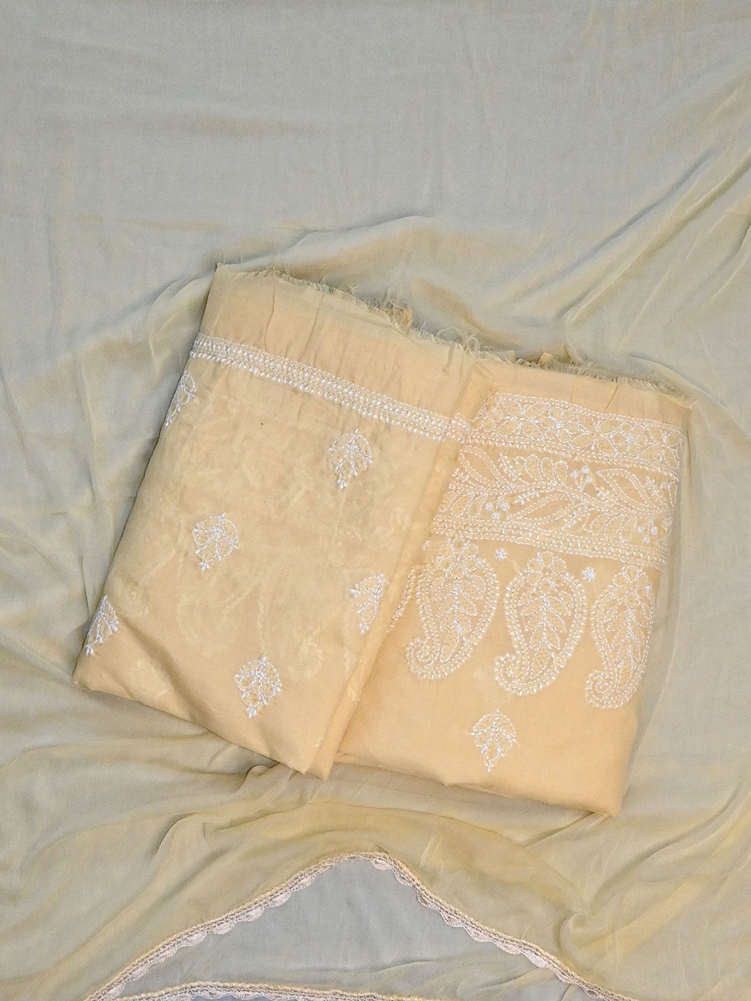 

Seva Chikan Embroidered Unstitched Dress Material, Beige