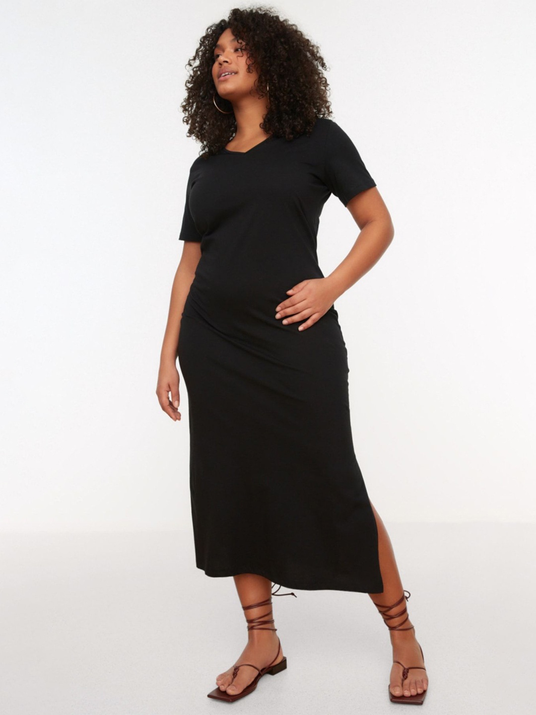 

Trendyol Cotton Sheath Midi Dress, Black