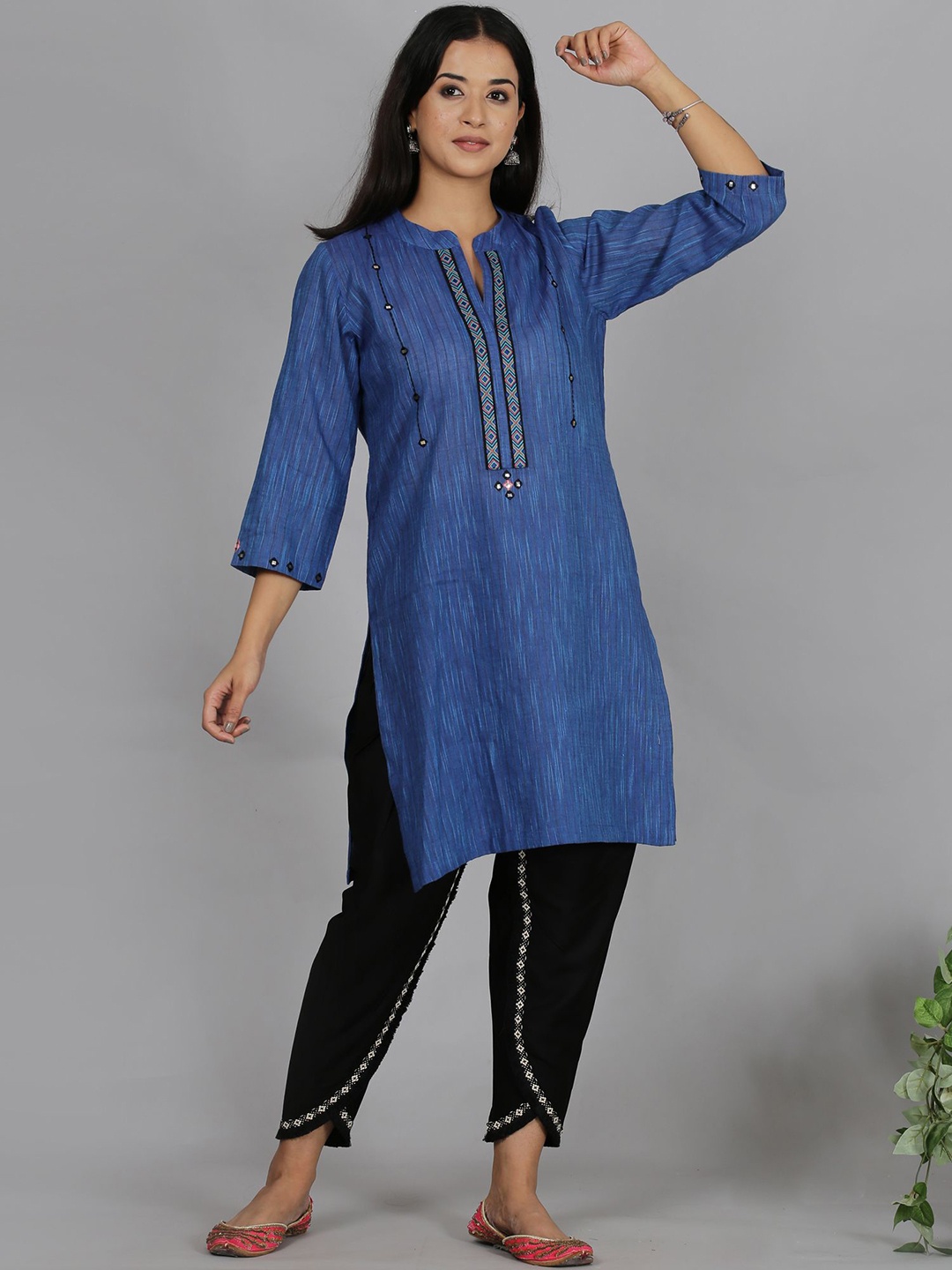 

Spring Soul Women Yoke Design Regular Pure Cotton Kurta with Dhoti Pants, Blue