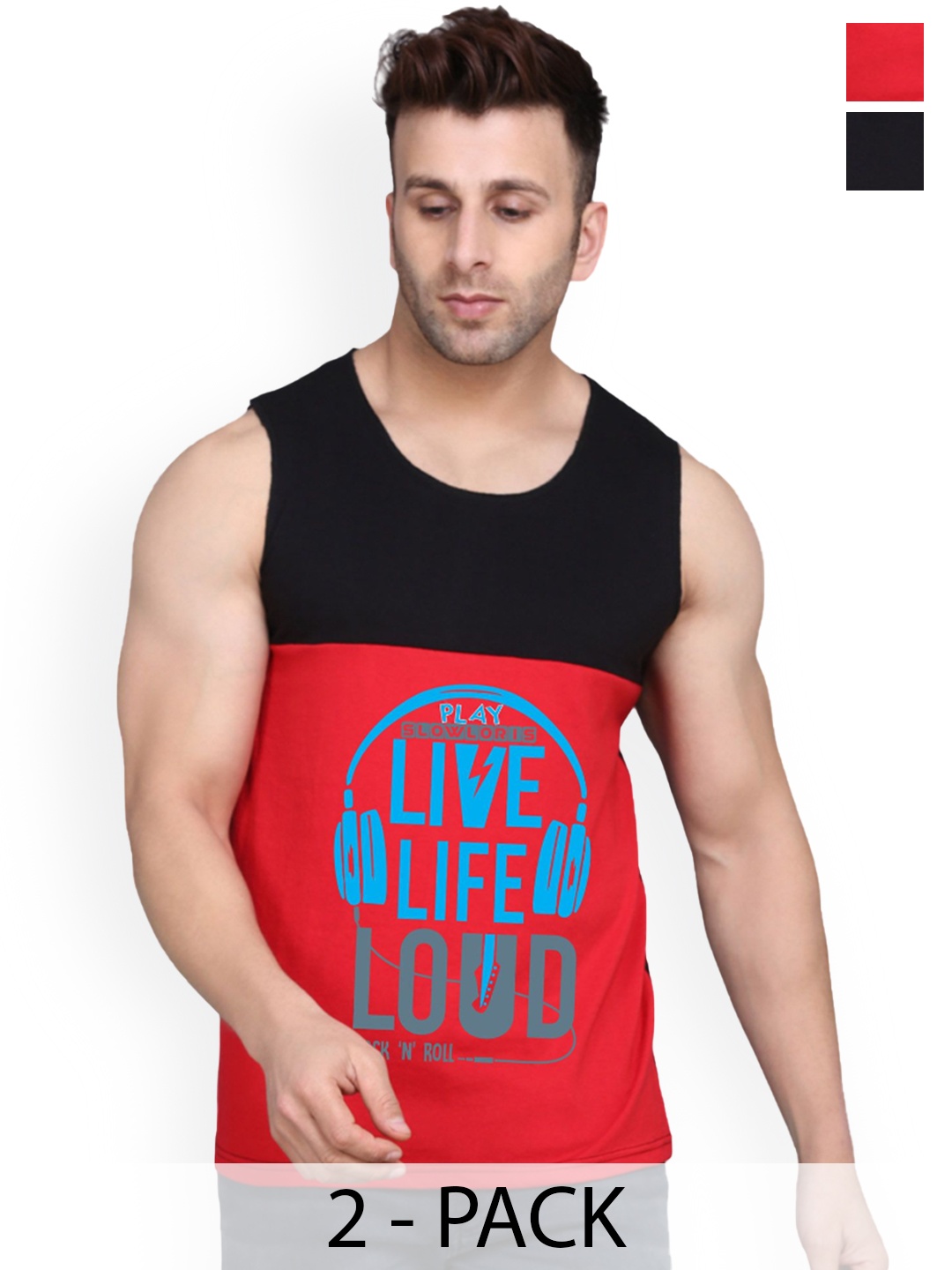 

SLOWLORIS 2Pcs Sleeveless Innerwear Gym Vests, Black