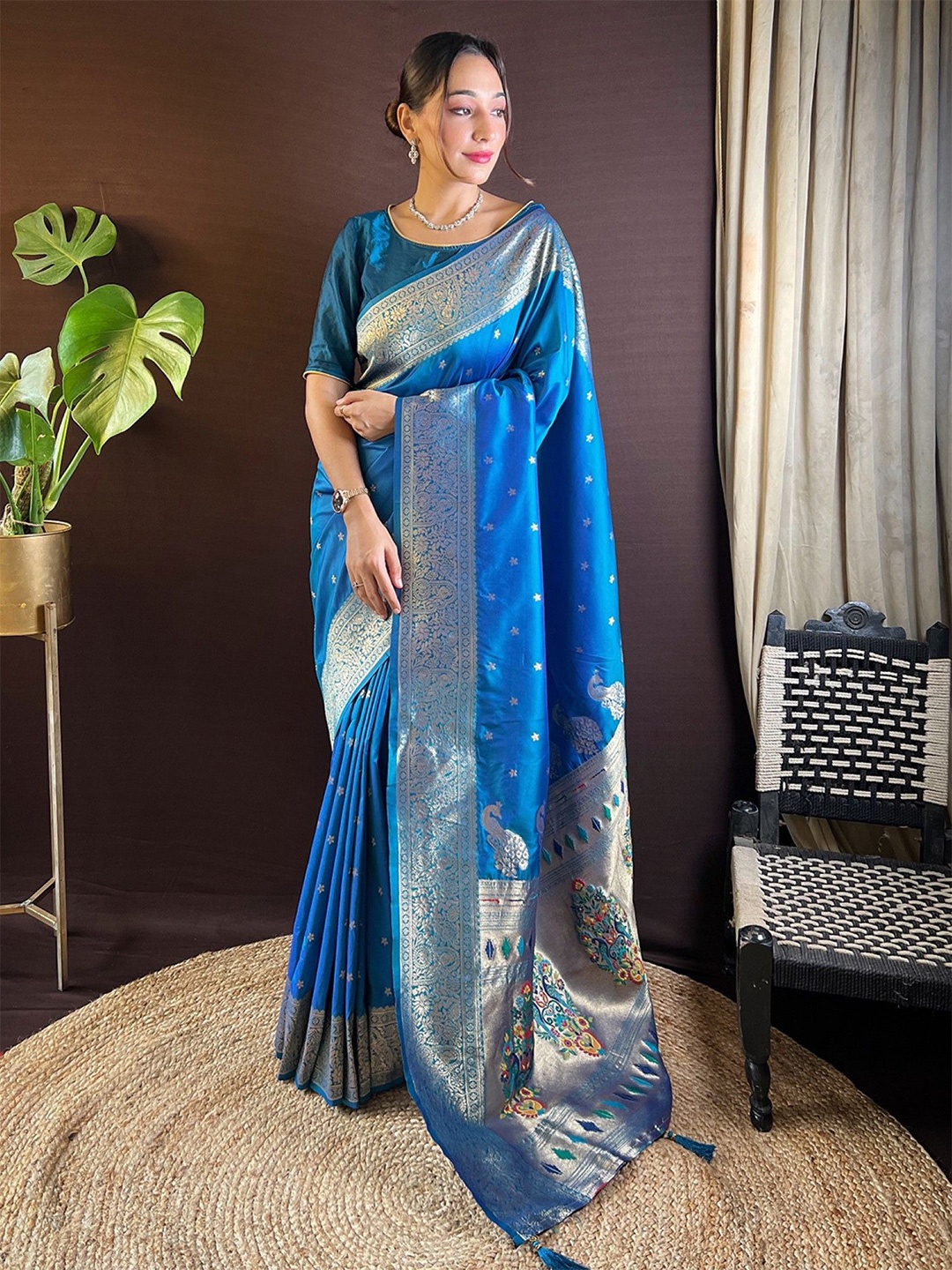 

Mitera Woven Design Zari Paithani Saree, Blue