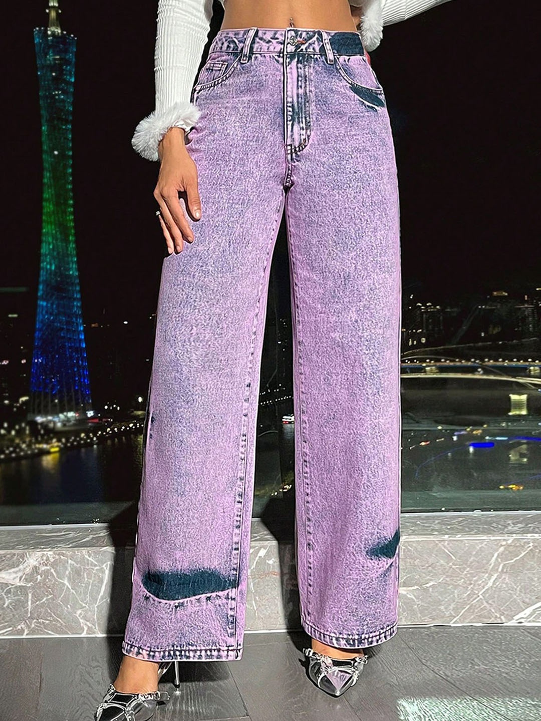 

StyleCast x Revolte Women Straight Fit Highly Distressed Jeans, Purple