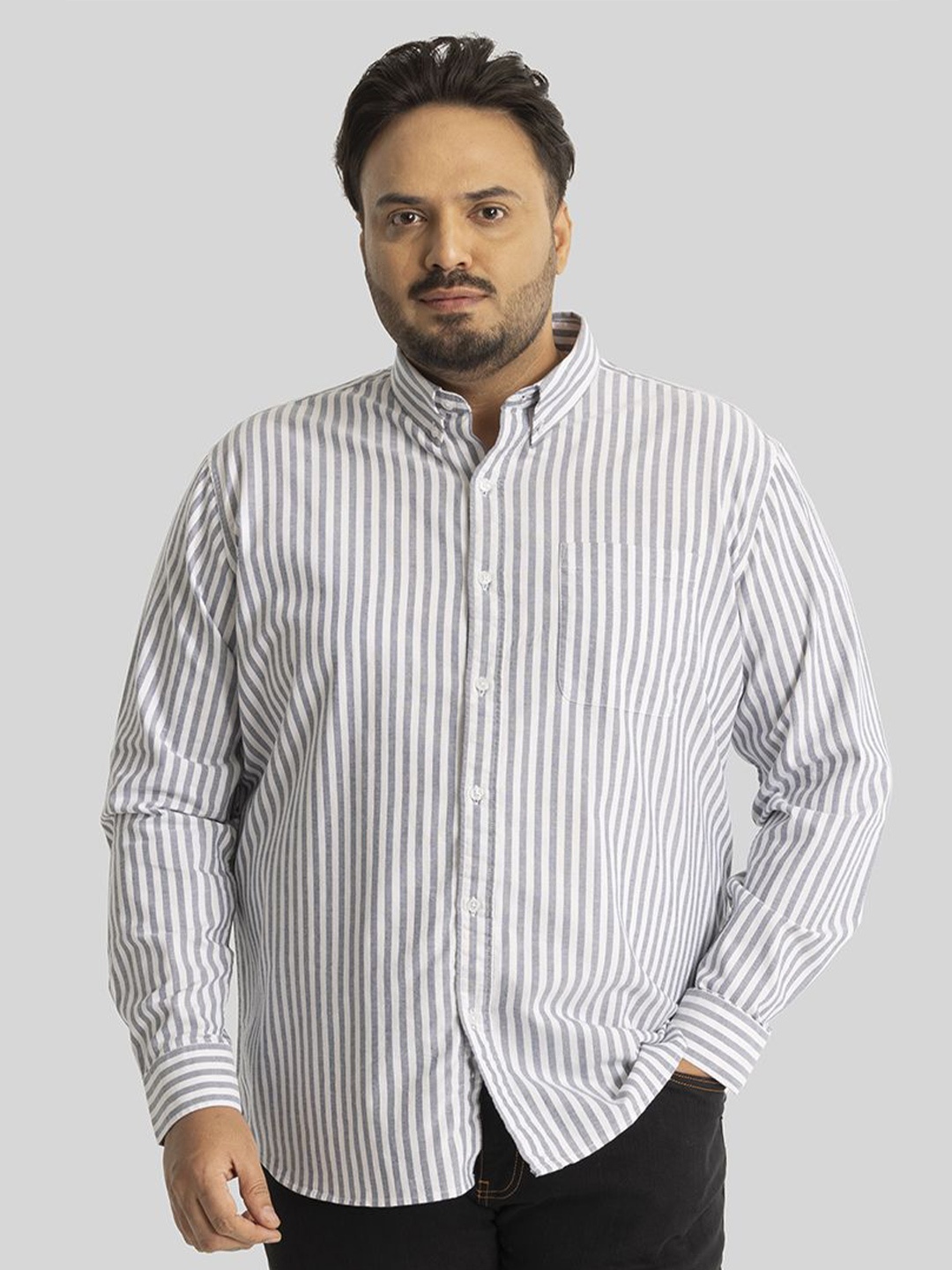 

Snitch Plus Size Men Classic Opaque Striped Casual Shirt, Blue