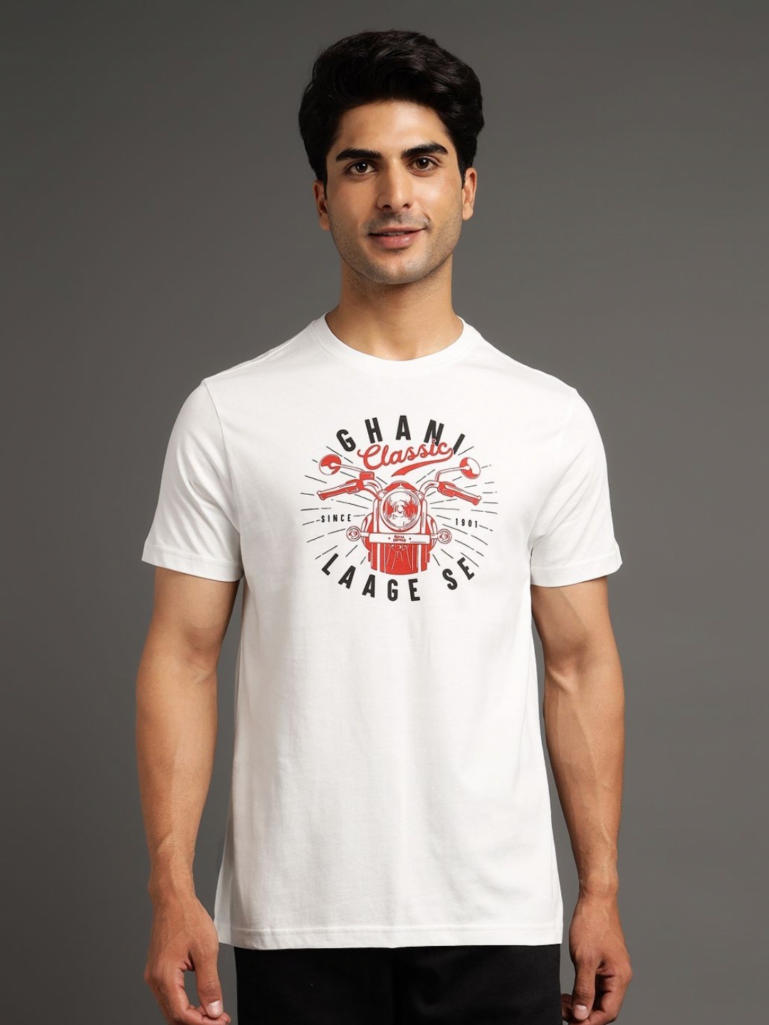 

Royal Enfield Men Typography Printed Applique T-shirt, White