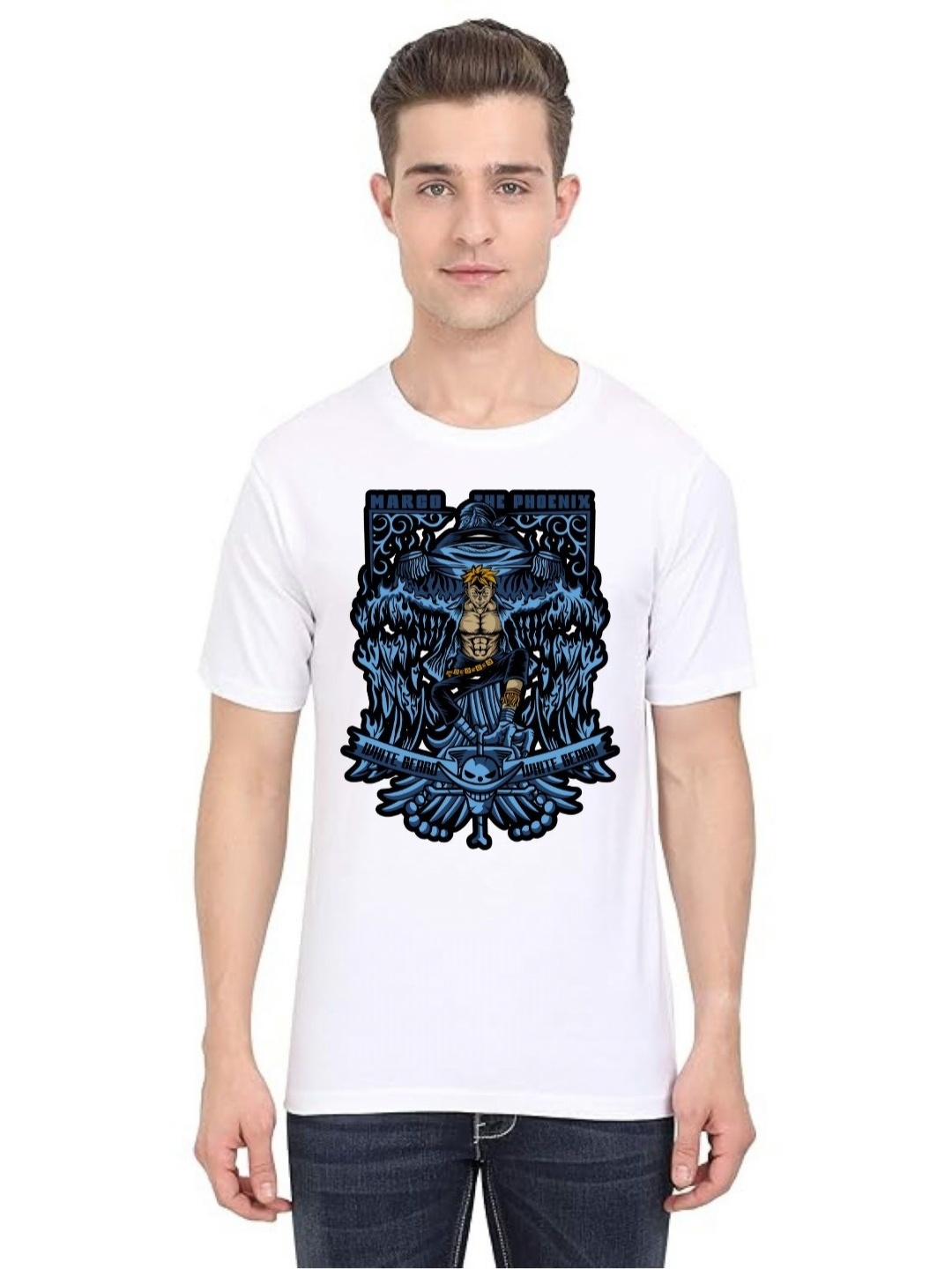 

BAESD Men Printed Sublimation Applique T-shirt, White