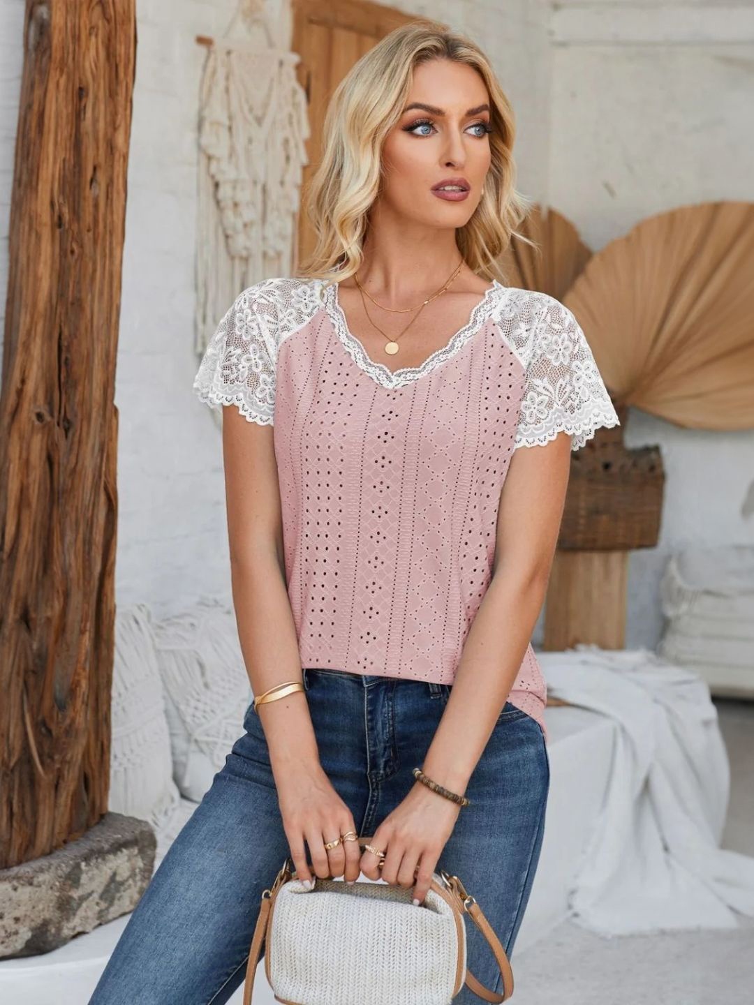 

StyleCast Women Self Design V-Neck Top, Pink