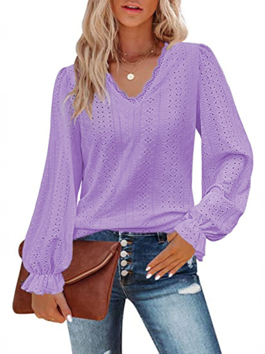 

StyleCast Women Self Design Round Neck Top, Lavender