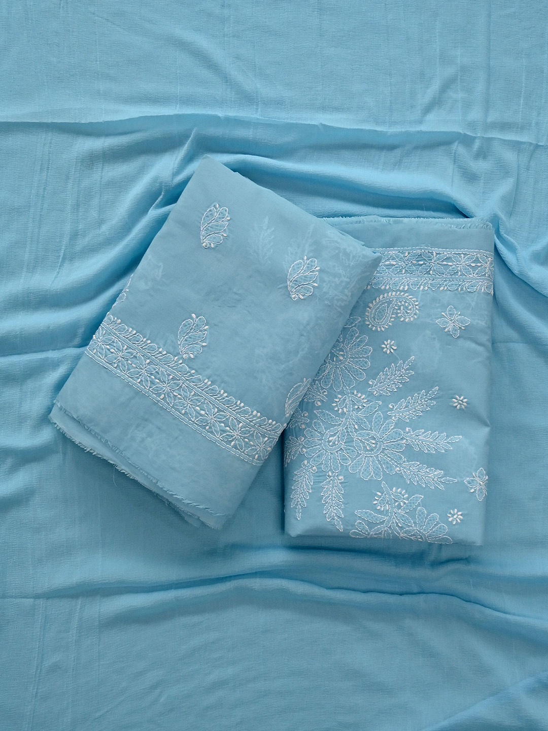 

Seva Chikan Embroidered Unstitched Dress Material, Blue