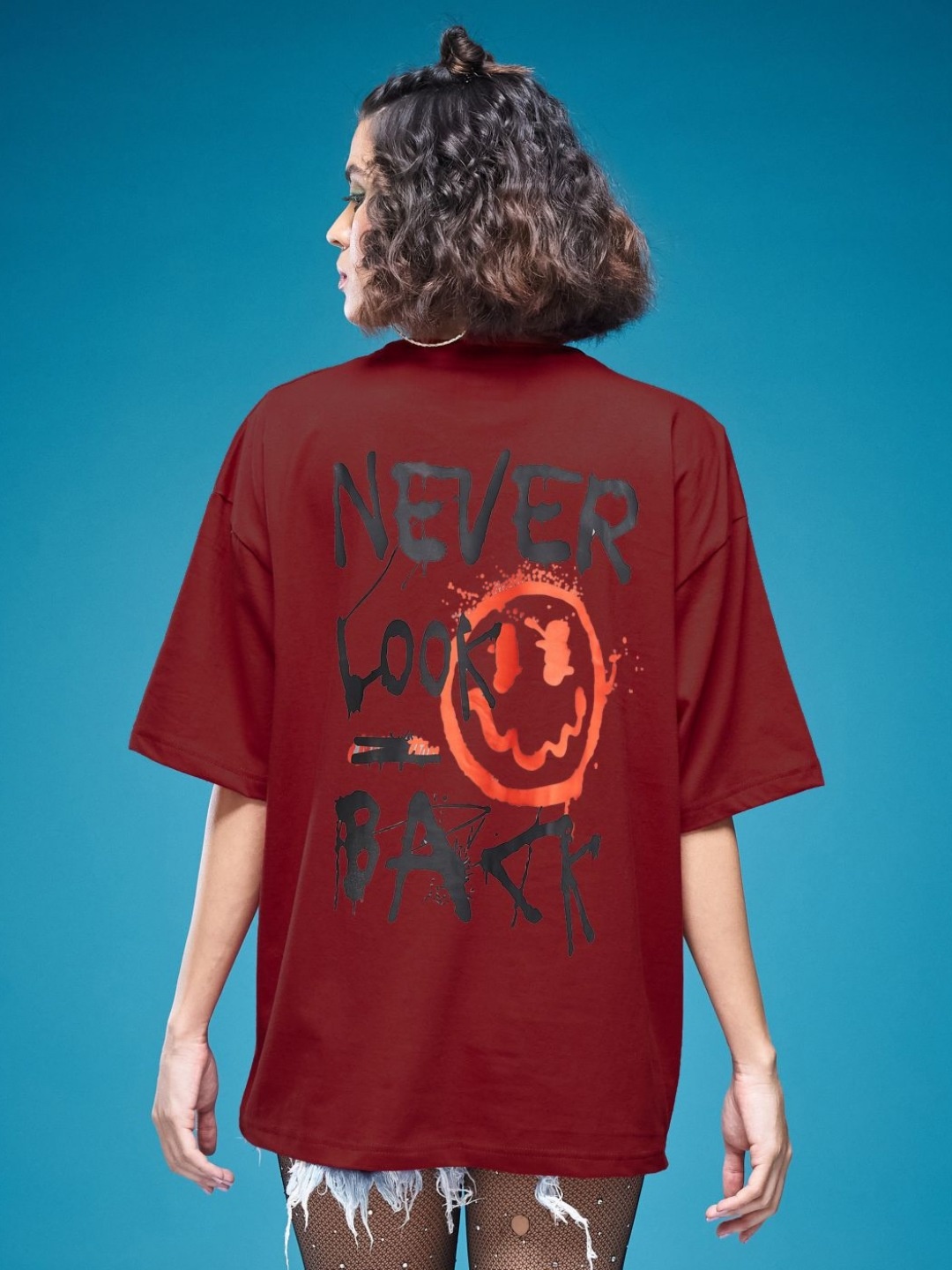 

SMARTEES Women Typography Printed Cut Outs T-shirt, Maroon