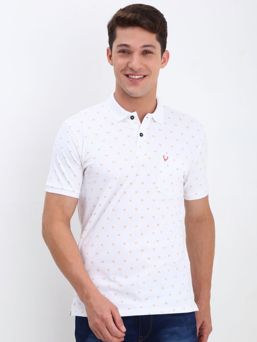 

Allen Solly Men Polka Dot Printed Polo Collar Pockets T-shirt, White