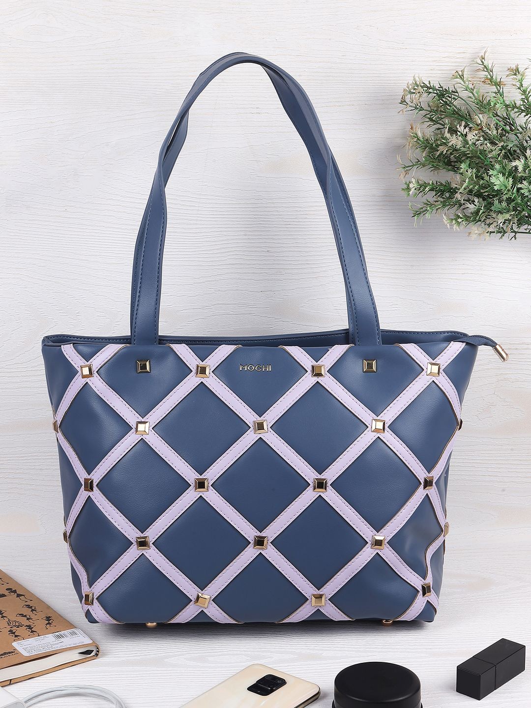 

Mochi Printed Oversized Bowling Handheld Bag, Blue