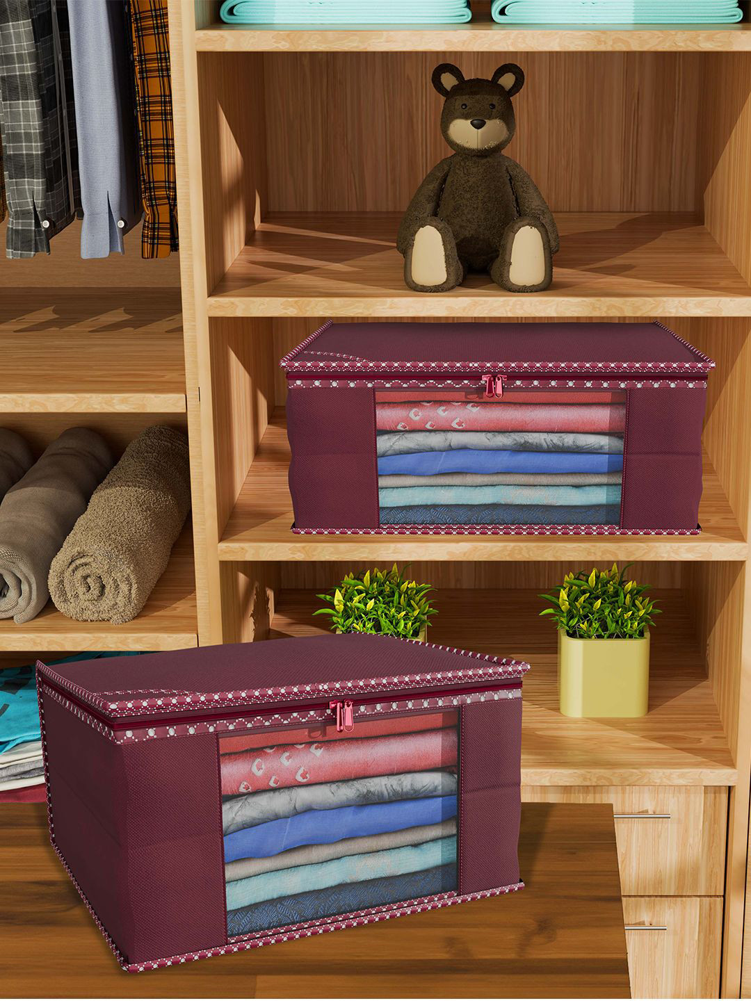 

Kuber Industries Maroon 6 Pieces Checked Drawer Organiser