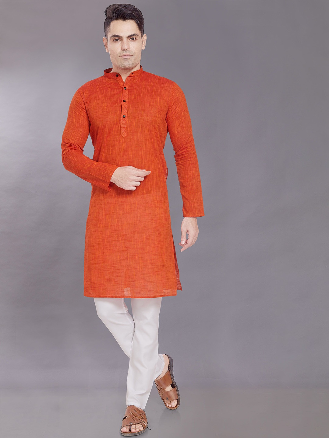 

DIVISIVE Men Thread Work Kurta, Orange