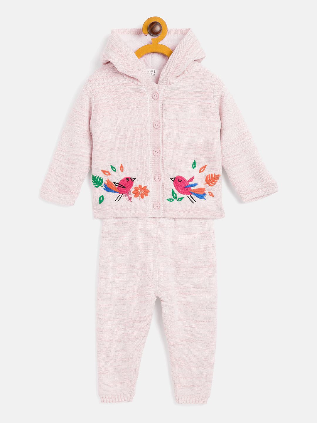 

JWAAQ Girls Embroidered Hooded Long Sleeves Sweater with Joggers, Off white