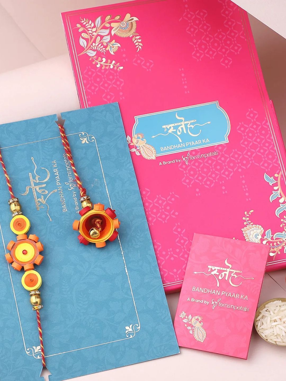 

fnp Sneh Vibrant Flower Bhaiya Bhabhi Rakhi Mauli Rakhis, Yellow