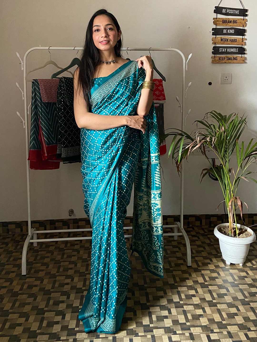 

Anouk Pure Cotton Bagru Printed Saree, Teal