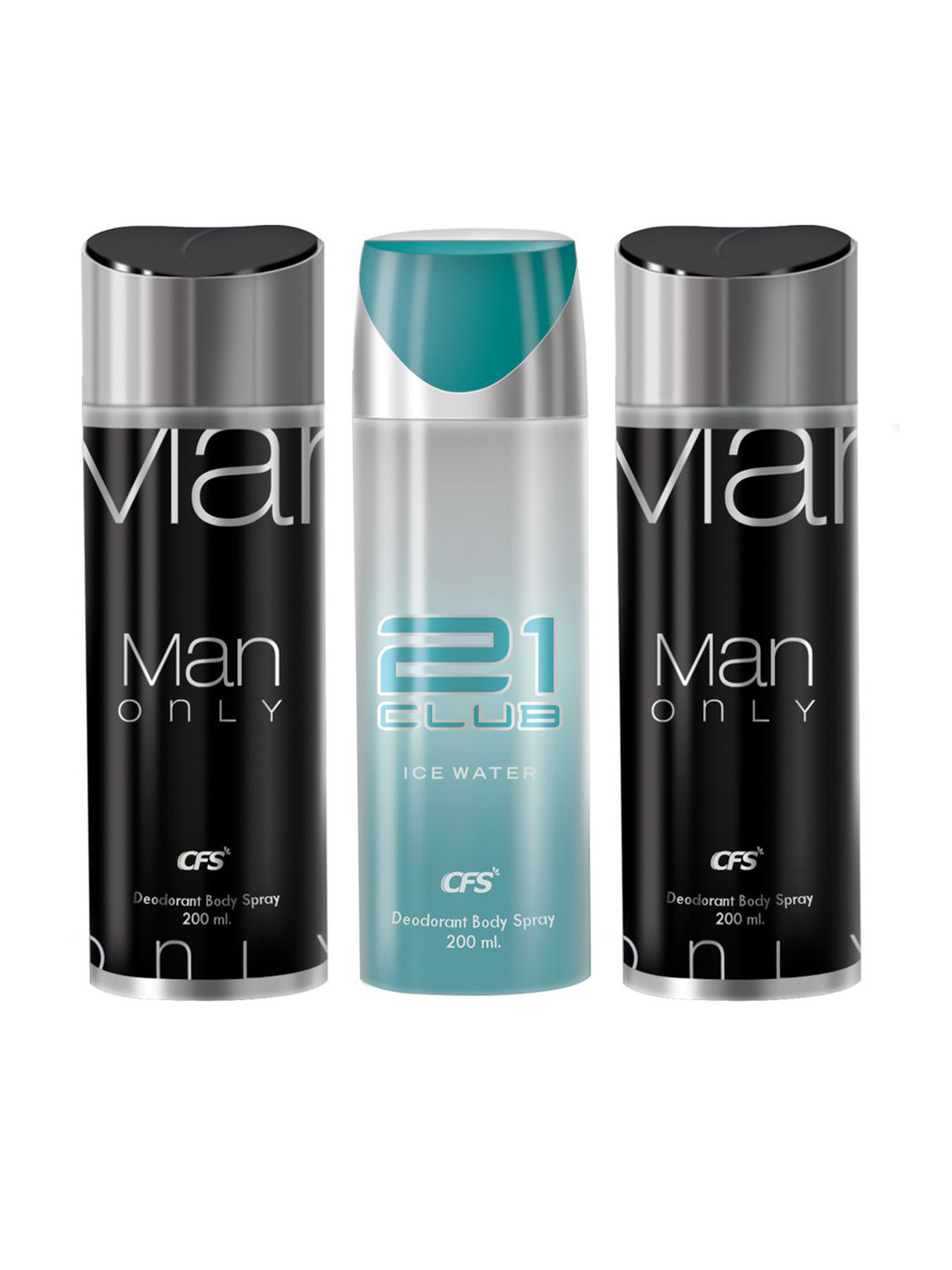 

CFS Man Only & 21 Club Set Of 3 Deodorant Body Spray - 200ml Each, Black
