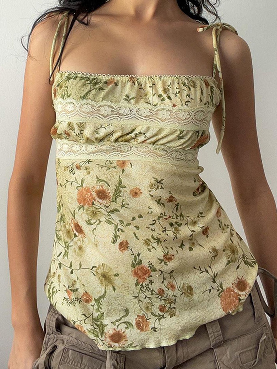 

LULU & SKY Women Floral Printed Shoulder Straps Top, Green