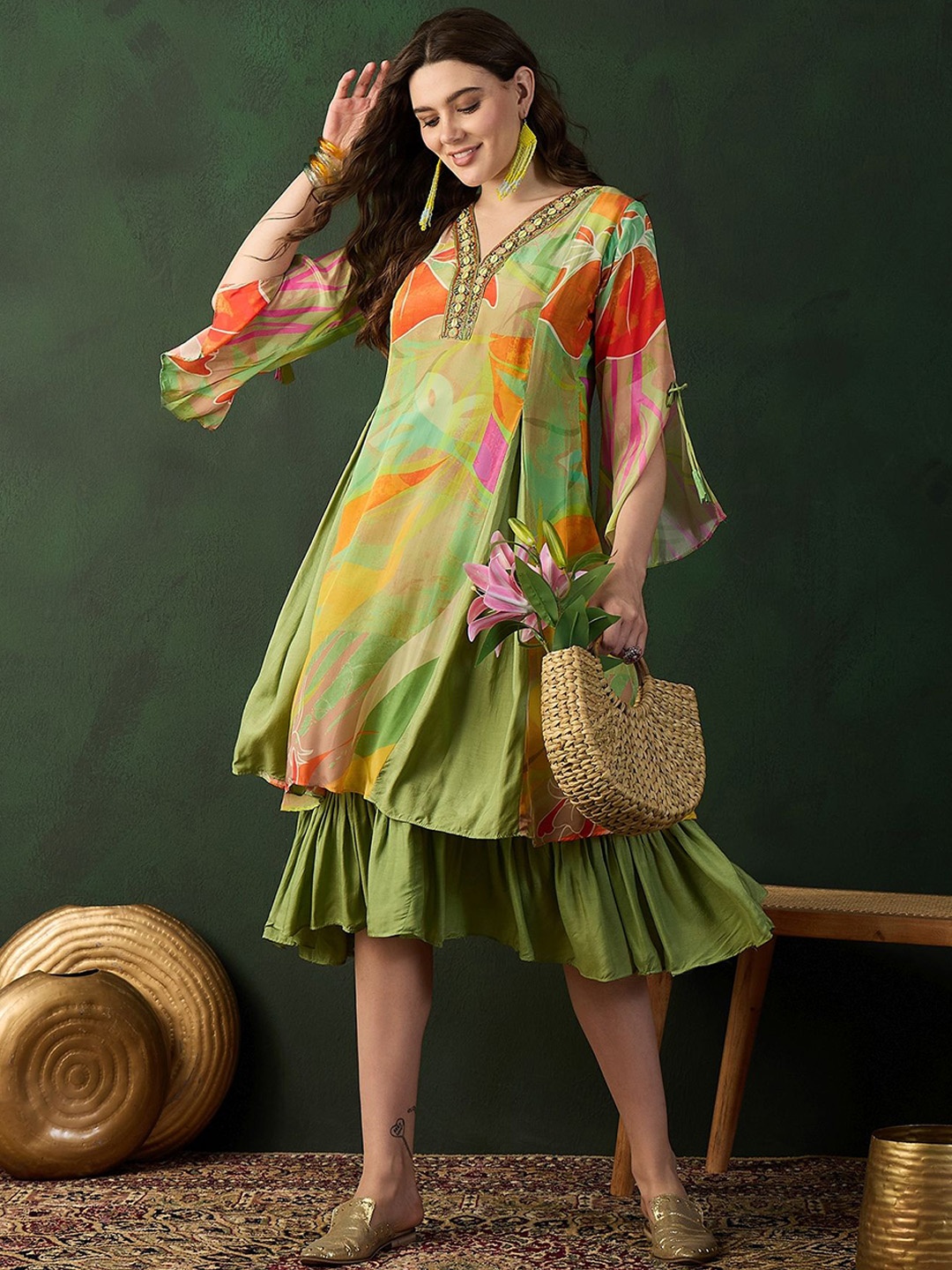 

Sangria Printed A-Line Dress, Olive