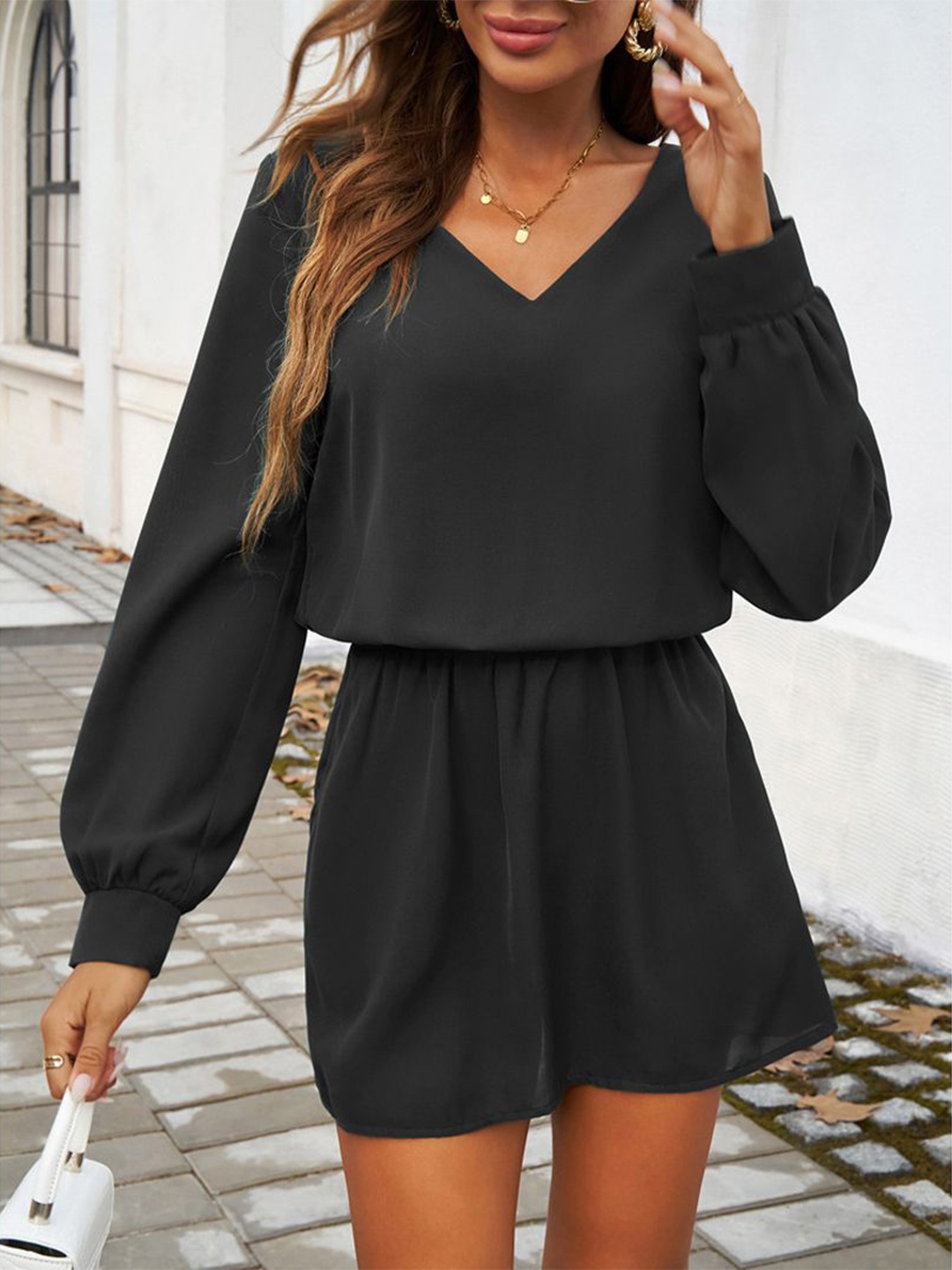 

StyleCast Puff Sleeve Georgette A-Line Mini Dress, Black