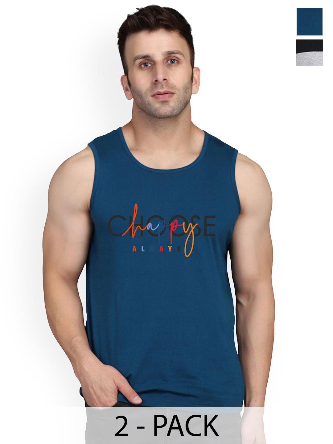 

SLOWLORIS Pack Of 2 Men Printed Gym Vests, Black