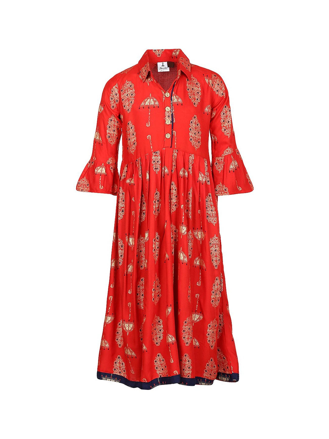 

BAESD Girls Ethnic Motifs Dyed Flared Sleeves Mirror Work Anarkali Kurta, Red