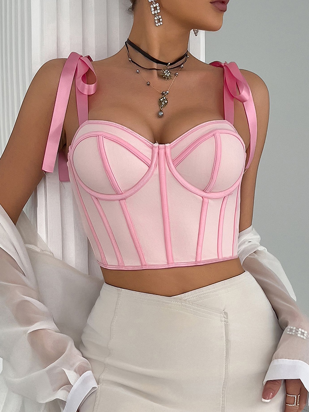 

LULU & SKY Women Solid Shoulder Straps Top, Pink
