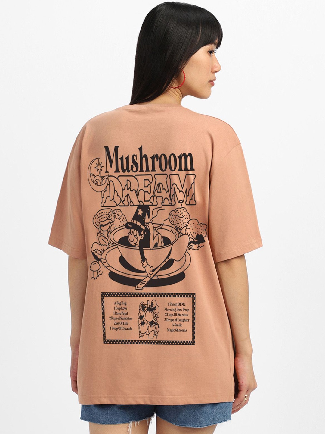 

JUNEBERRY Women Graphic Printed Round Neck Pure Cotton Oversized T-Shirt, Brown