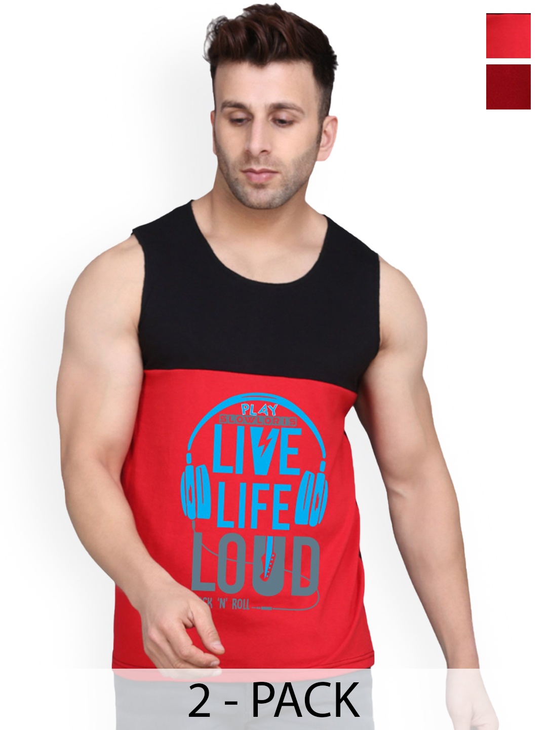

SLOWLORIS 2Pcs Sleeveless Innerwear Gym Vests, Black