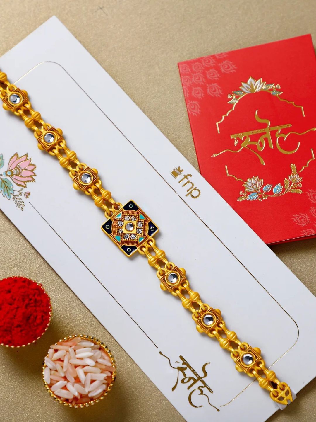 

fnp Golden Glamour Bracelet Rakhi American Diamond, Yellow
