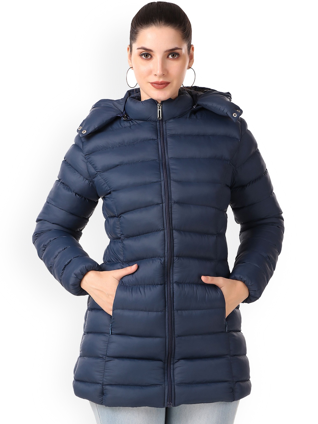 

Brazo Women Lightweight Longline Puffer Jacket, Navy blue