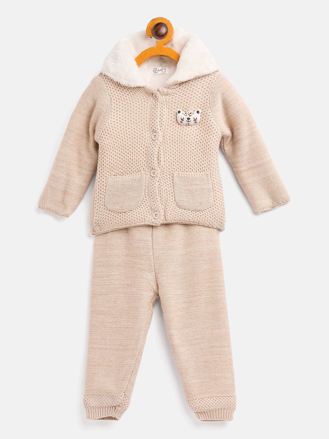 

JWAAQ Unisex Self Design Hooded Long Sleeves Coat With Joggers, Camel brown