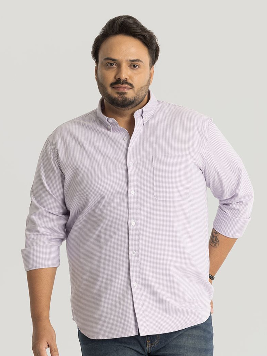 

Snitch Plus Size Men Classic Opaque Checked Casual Shirt, Lavender