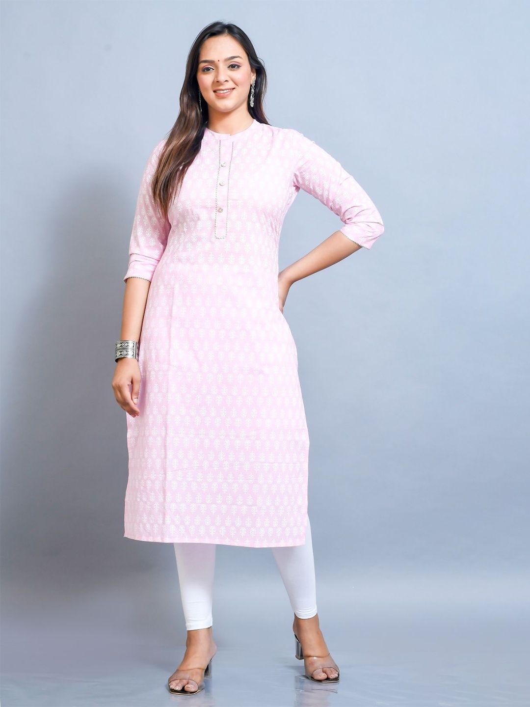 

RANI PRINTS Printed Pure Cotton Straight Kurta, Pink