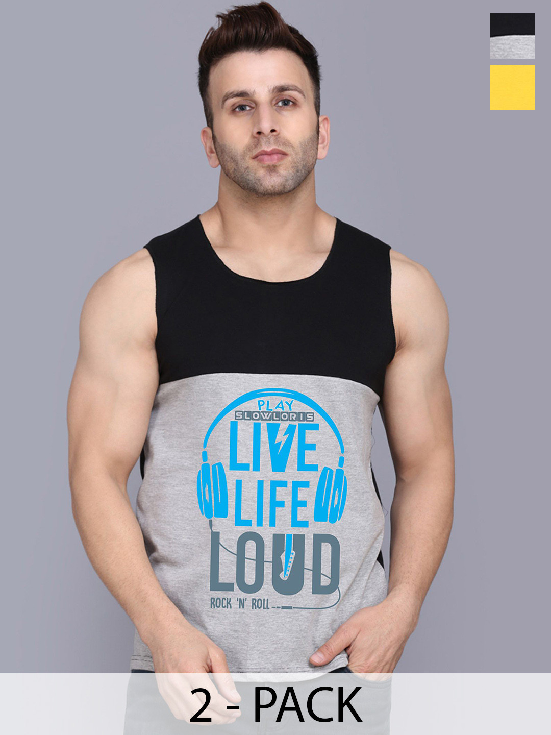 

SLOWLORIS Men 2Pcs Sleeveless Innerwear Gym Vests, Black