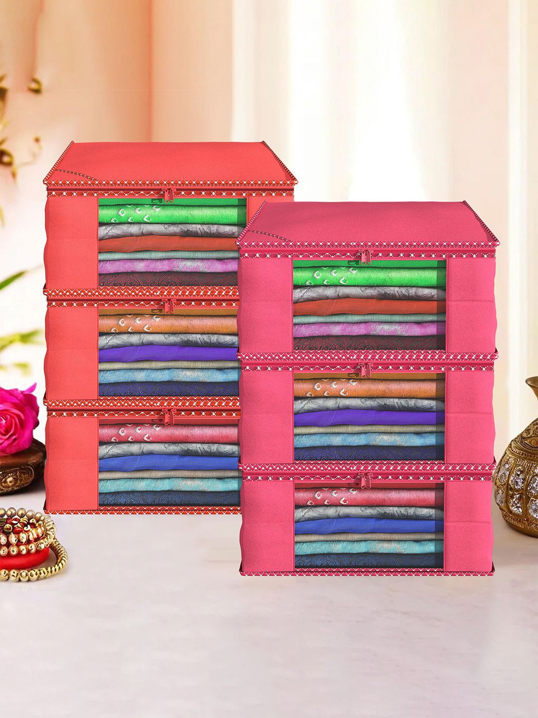 

Kuber Industries Red & Pink 6 Pieces Drawer Organisers