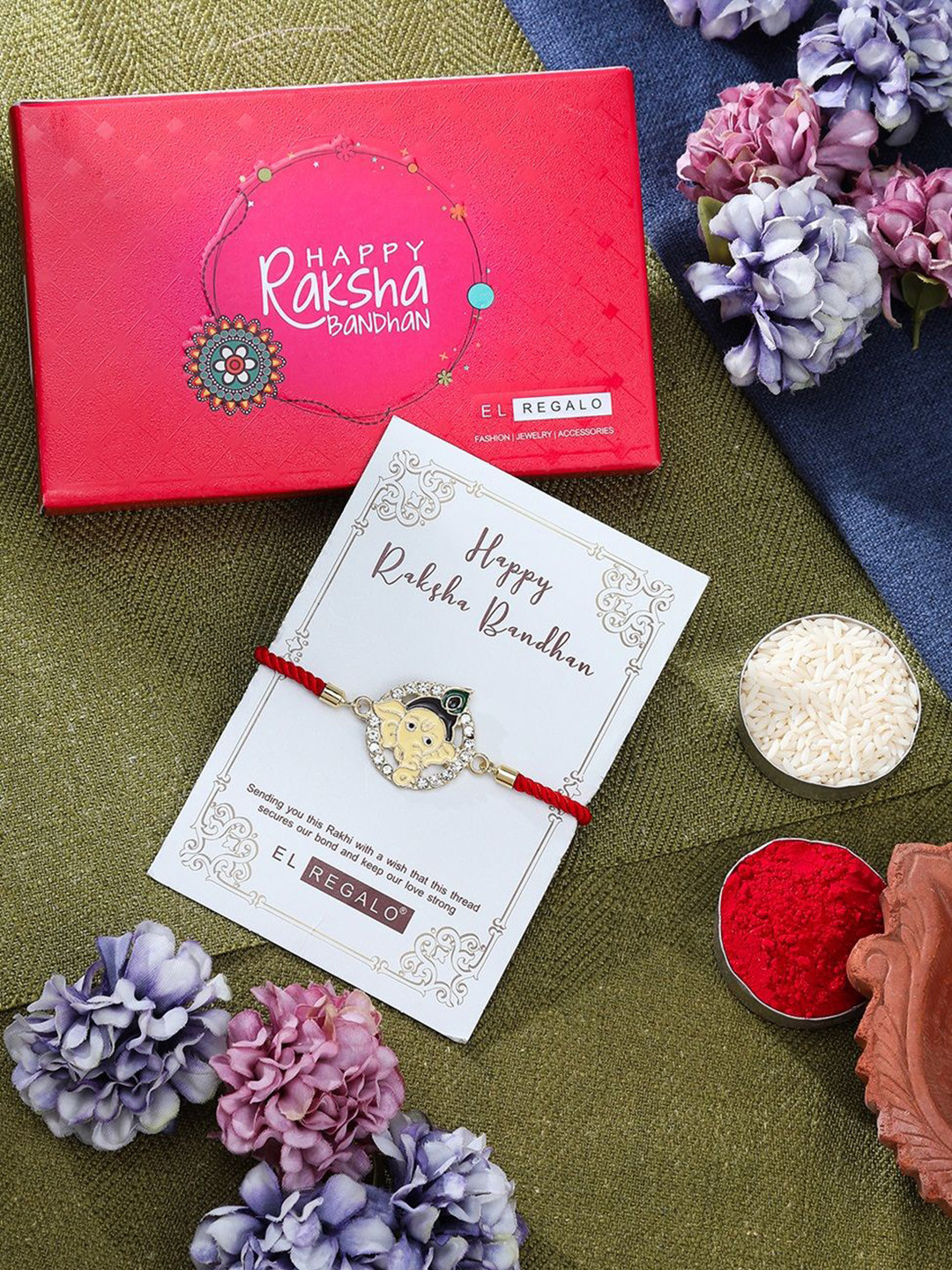 

EL REGALO Ganesha Charm Rakhi Gift Set, Gold