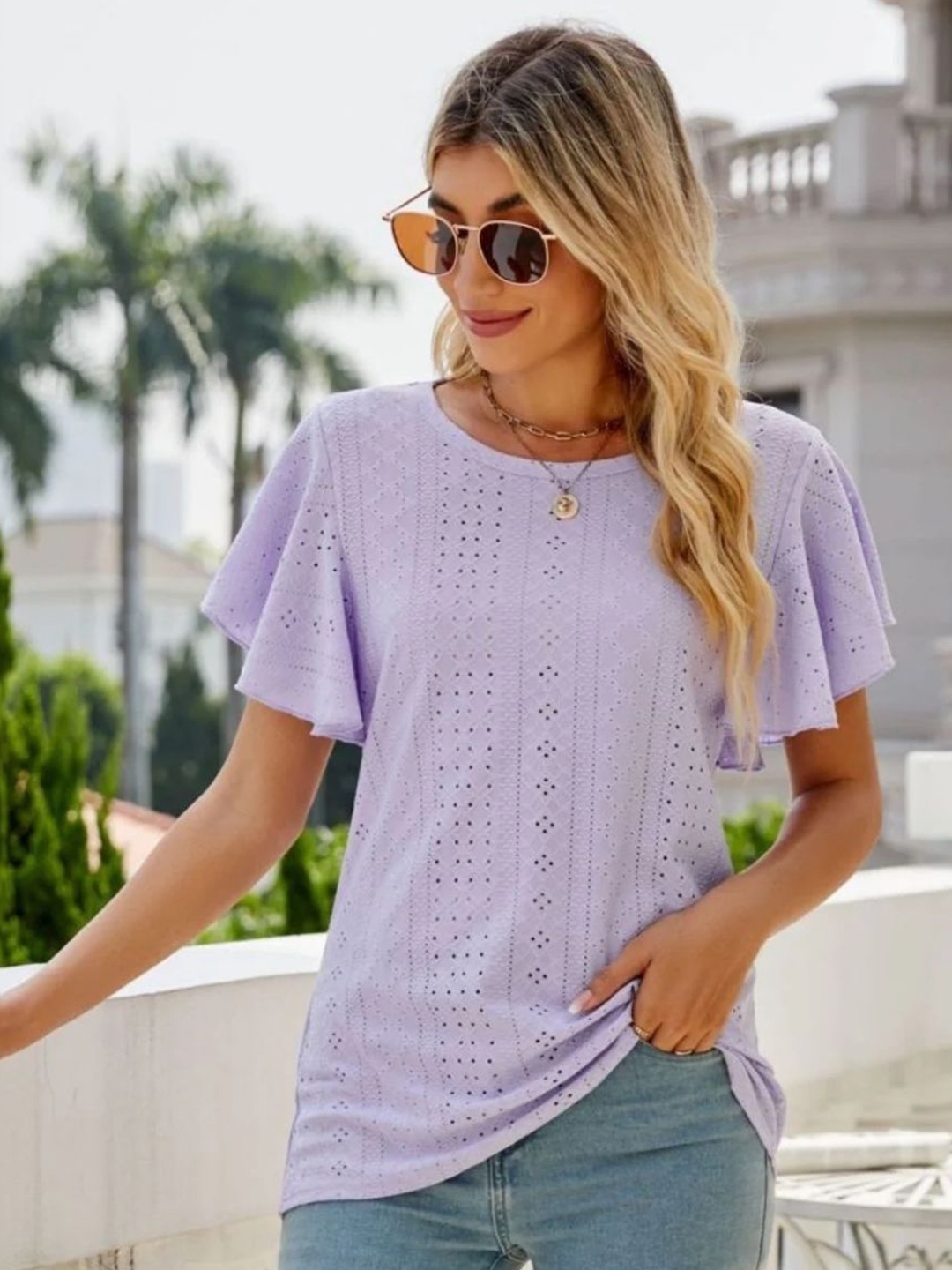 

StyleCast Women Self Design Round Neck Top, Lavender