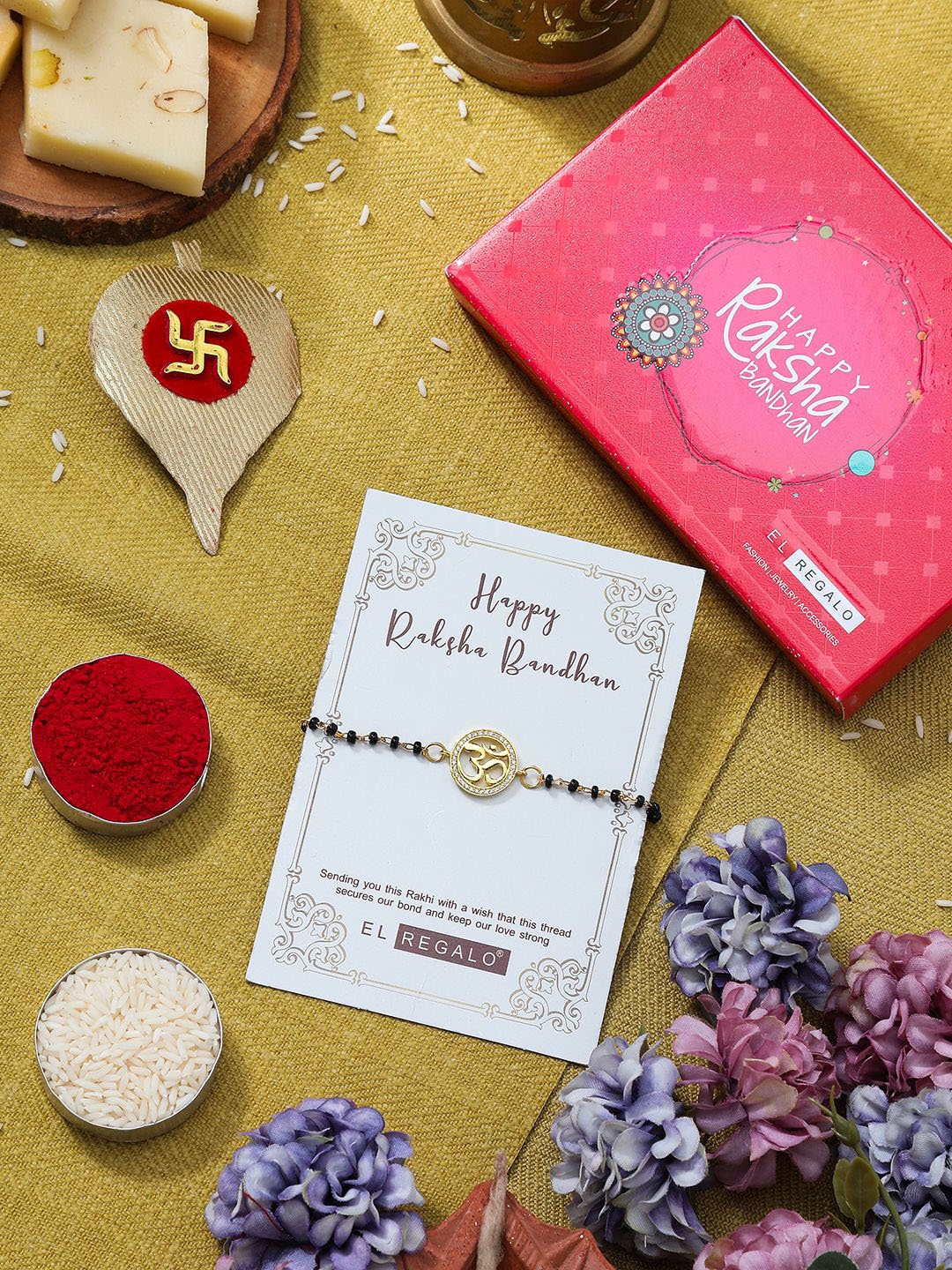 

EL REGALO Om Charm Rakhi Gift Set, Gold
