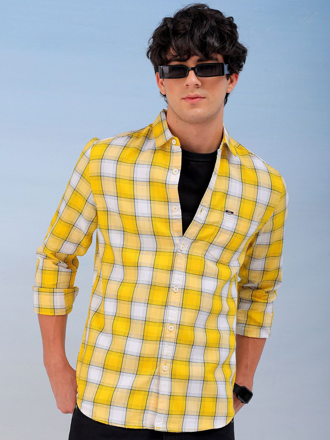 

The Indian Garage Co Men Spread Collar Checked Cotton Slim Fit Casual Shirt, Yellow