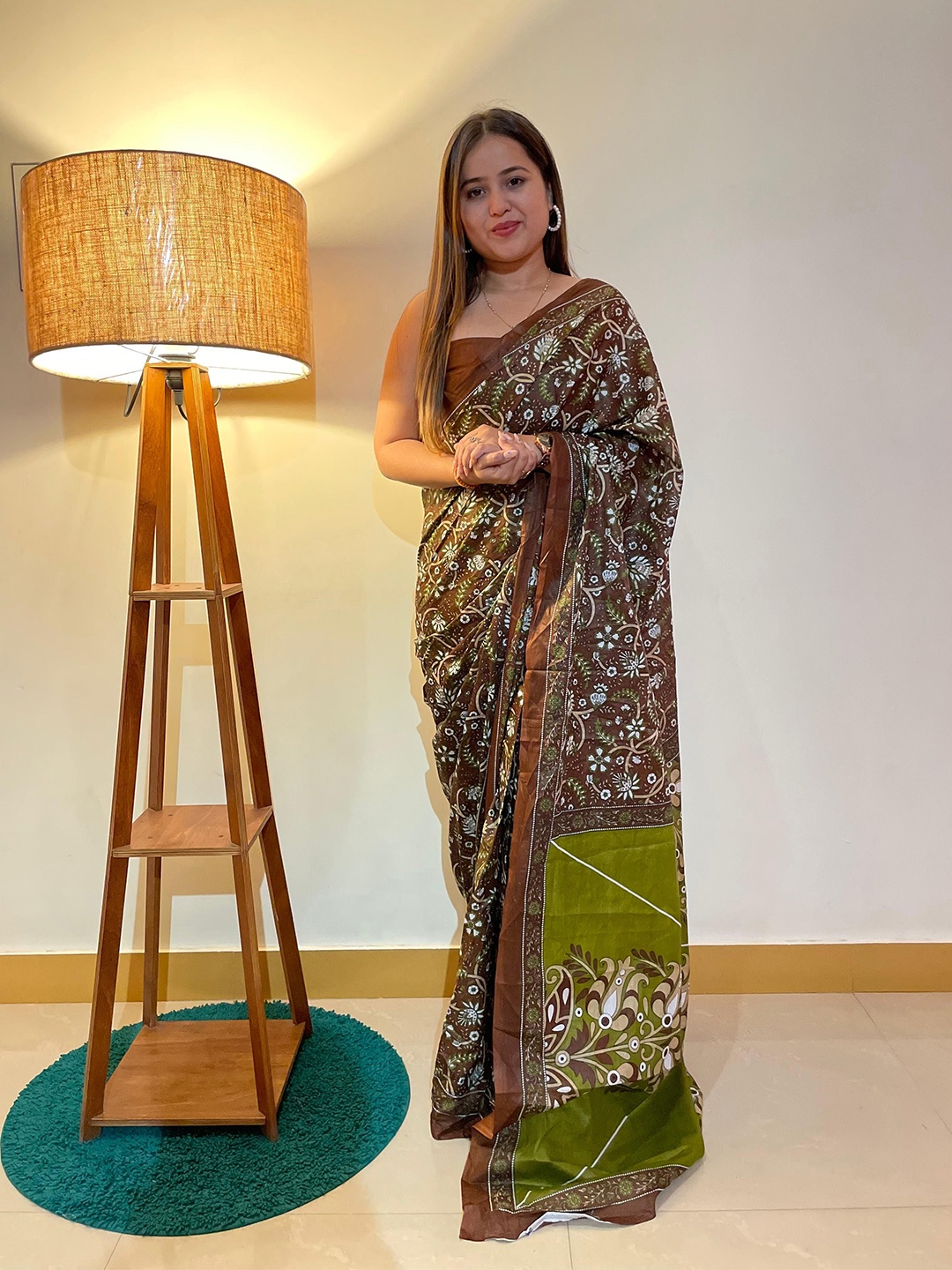 

Anouk Printed Ethnic Motifs Pure Cotton Bagru Saree, Brown