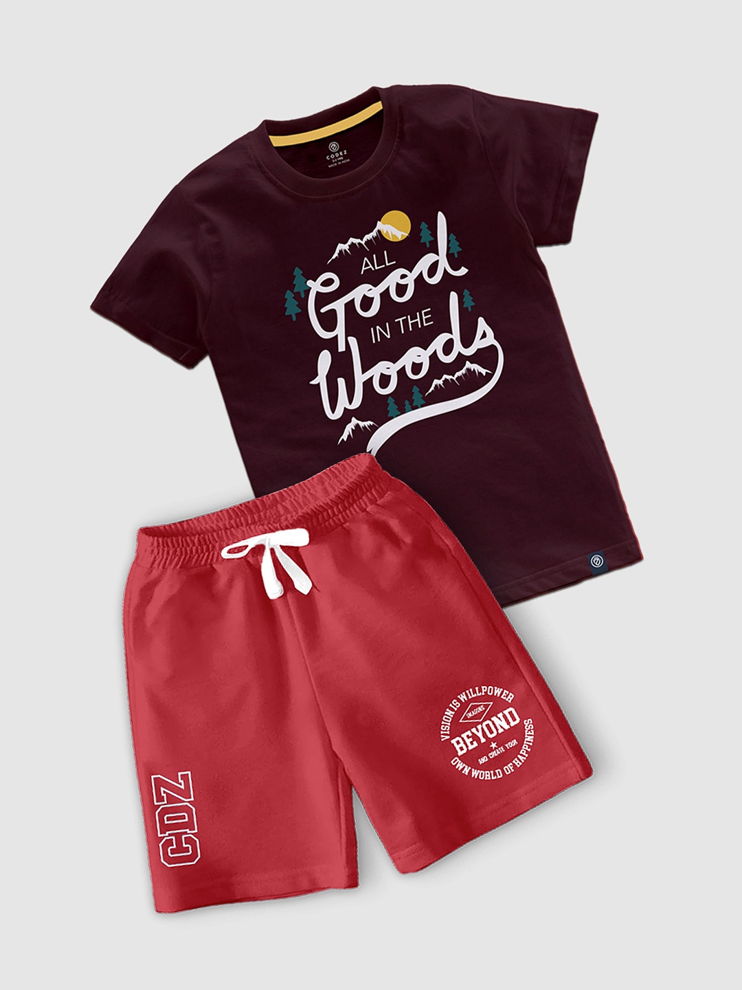 

CODEZ Boys Printed T-shirt with Shorts, Brown