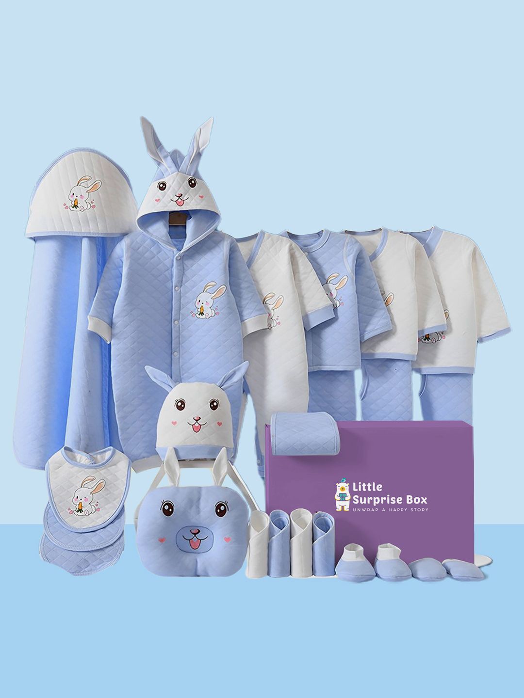 

Little Surprise Box 23 Pcs Newborn Baby Wear Gift Hamper Box, Blue