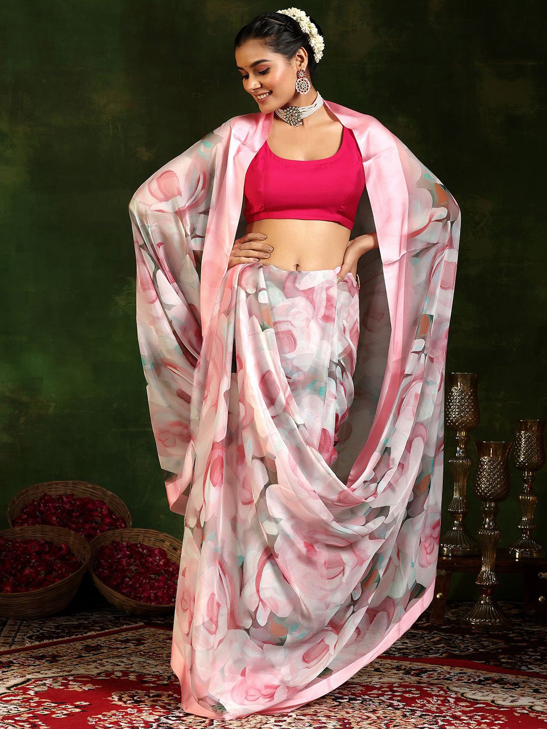

Libas Floral Printed Saree, Pink