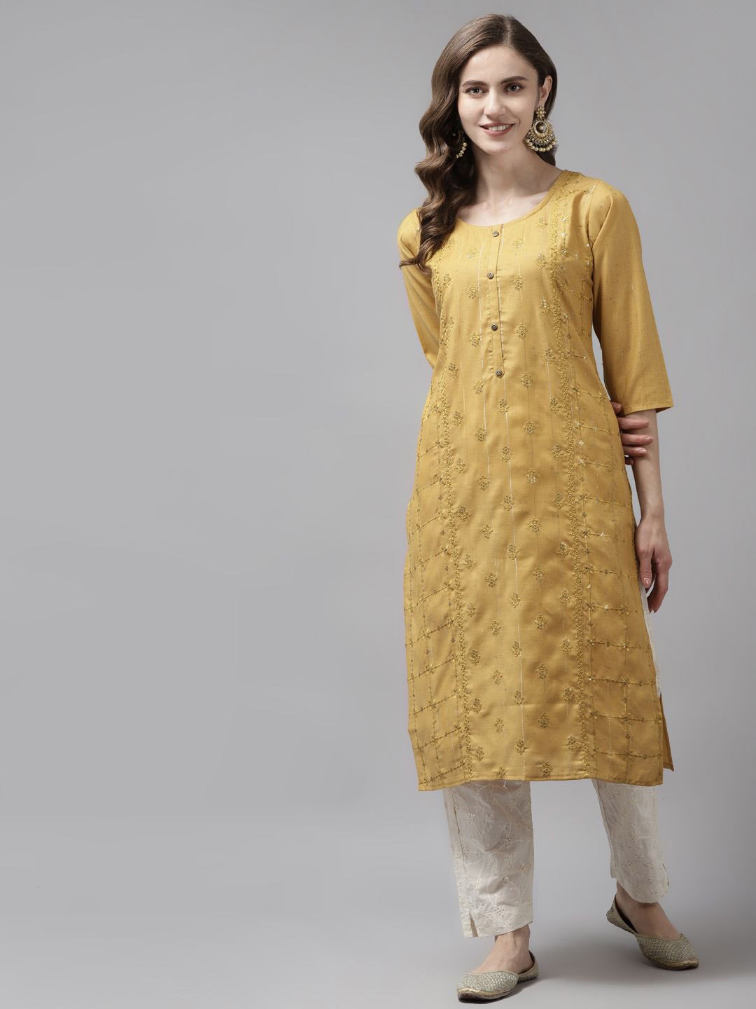 

BAESD Women Thread Work Kurta, Yellow