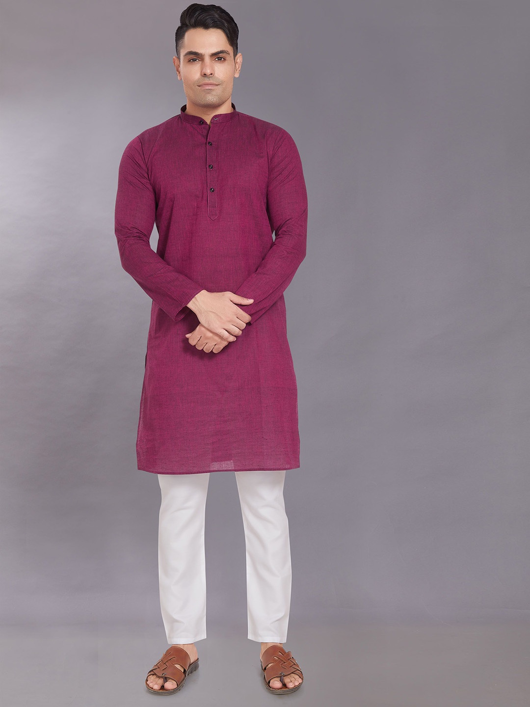 

DIVISIVE Men Thread Work Kurta, Purple
