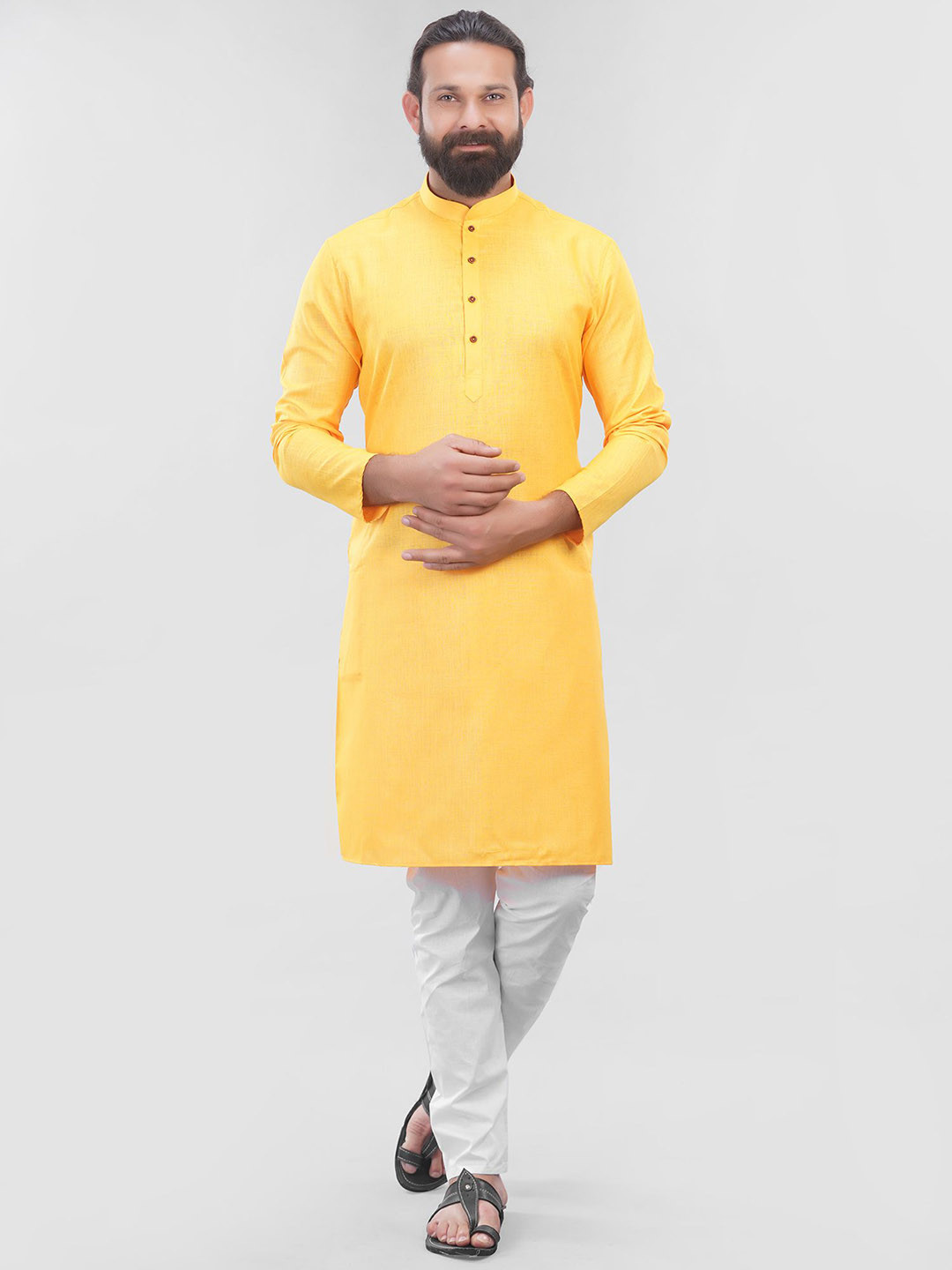 

LA'SCOOT Men Regular Pure Cotton Kurta with Churidar, Yellow